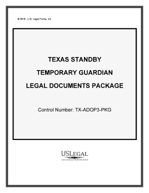 Texas Texas Standby Temporary Guardian Legal Documents Package  Form