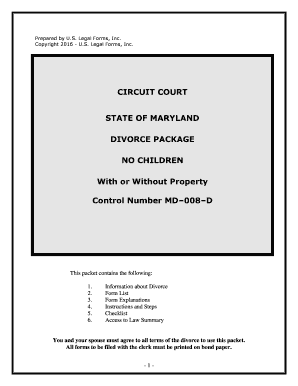 Maryland No Fault Agreed Uncontested Divorce Package for Dissolution of Marriage for Persons with No Children with or Without Pr  Form