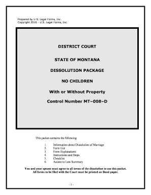 Montana No Fault Agreed Uncontested Divorce Package for Dissolution of Marriage for Persons with No Children with or Without Pro  Form