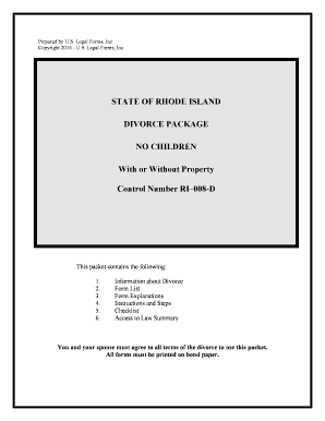 Rhode Island No Fault Agreed Uncontested Divorce Package for Dissolution of Marriage for Persons with No Children with or Withou  Form