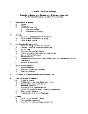 Checklist for Sale or Acquisition of a Small Business Professional  Form