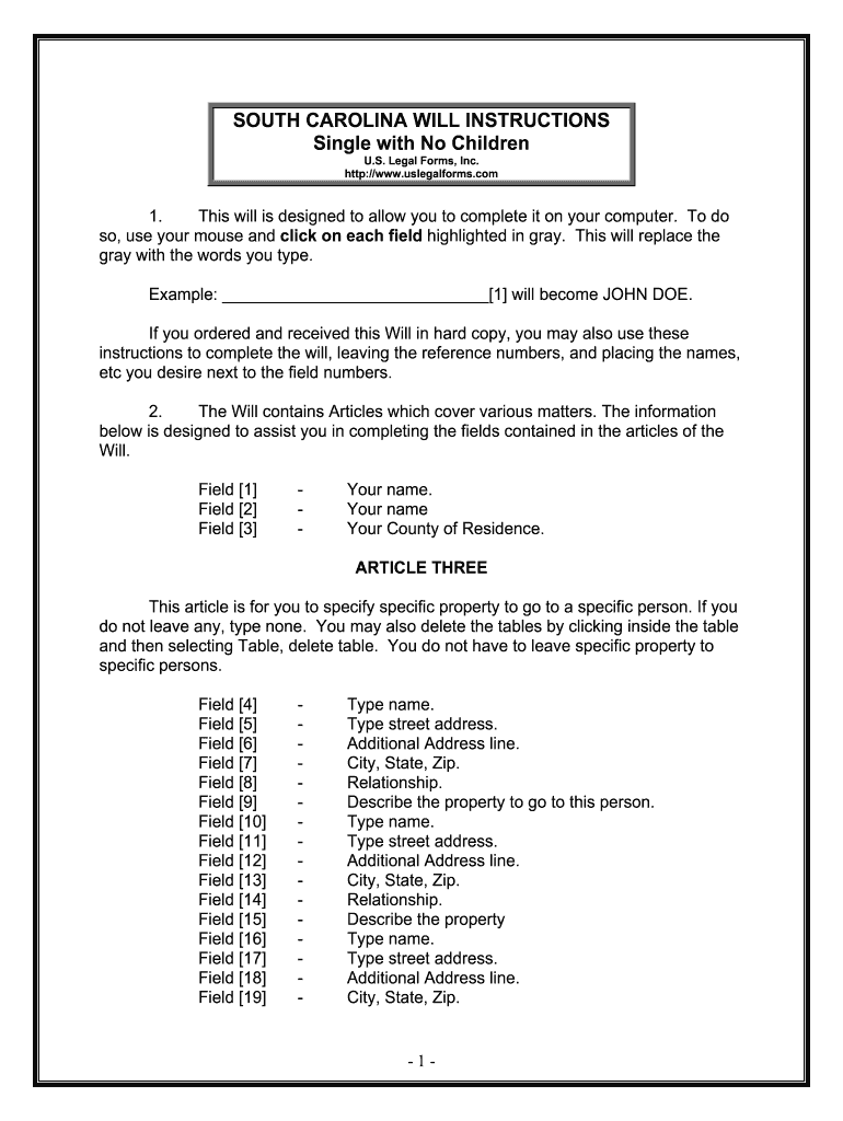 Fill and Sign the Instructions to Complete the Will Leaving the Reference Numbers and Placing the Names Form