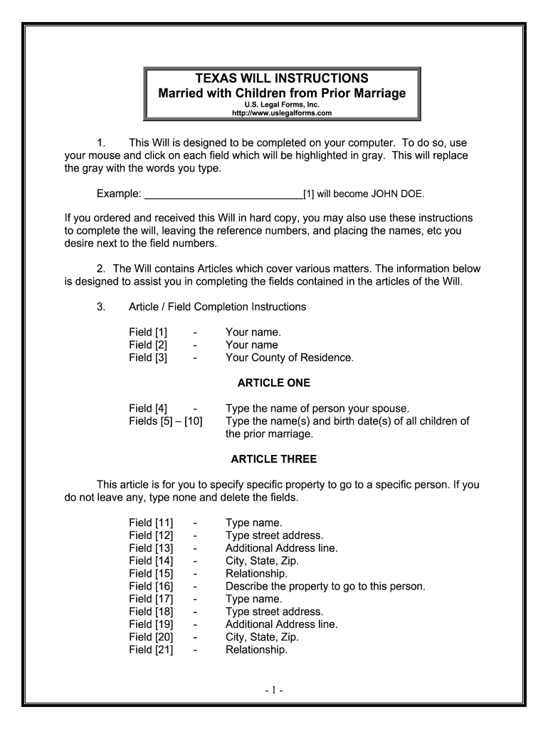 Fill and Sign the Married with Children from Prior Marriage Form