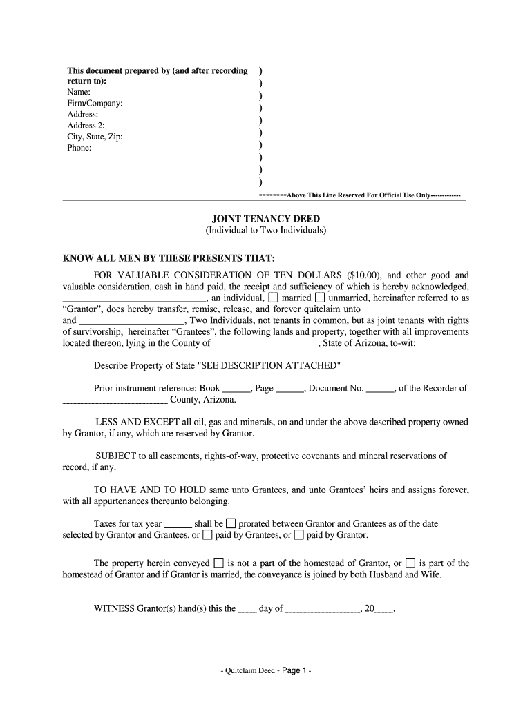 Fill and Sign the And Two Individuals Not Tenants in Common but as Joint Tenants with Rights Form