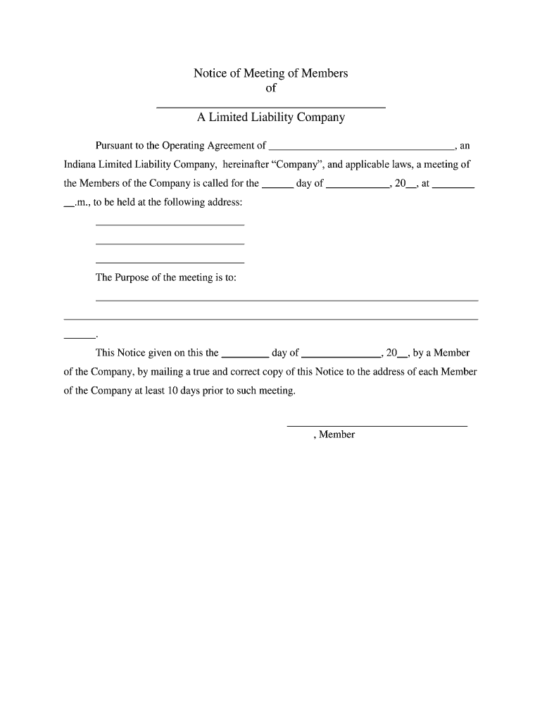Operating Agreement XYZ LLC Regular, an Indiana Limited  Form
