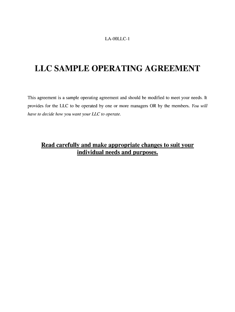 Fill and Sign the La 00llc 1 Form