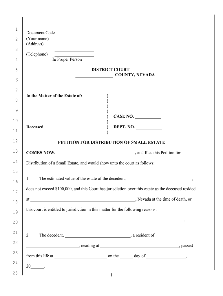 SHORTENED PROBATE PACKAGE  Form