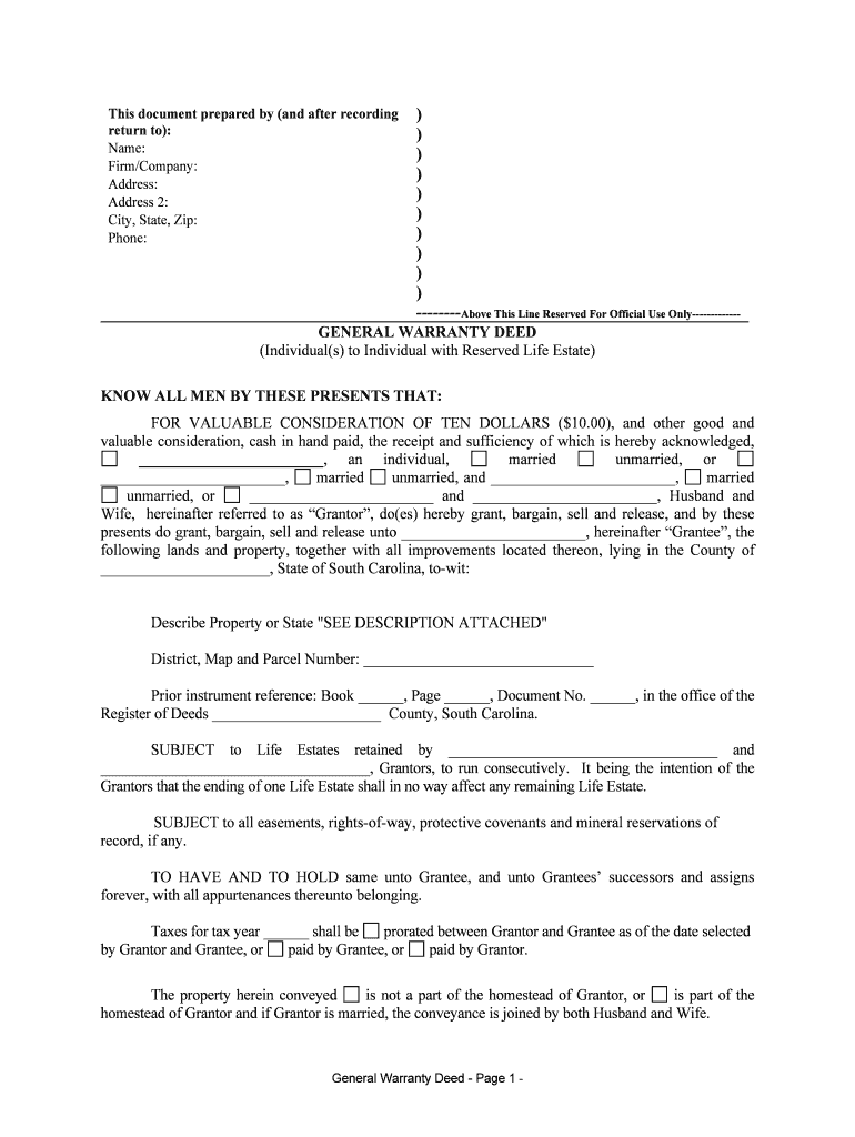 Warranty Deed South Carolina Bar  Form