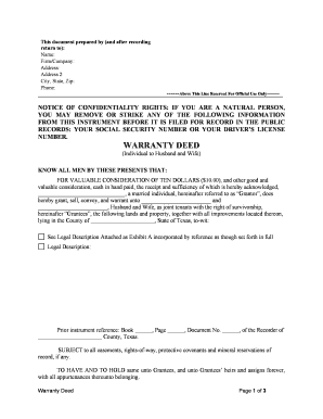 Texas Warranty Deed from Individual to Husband and Wife  Form