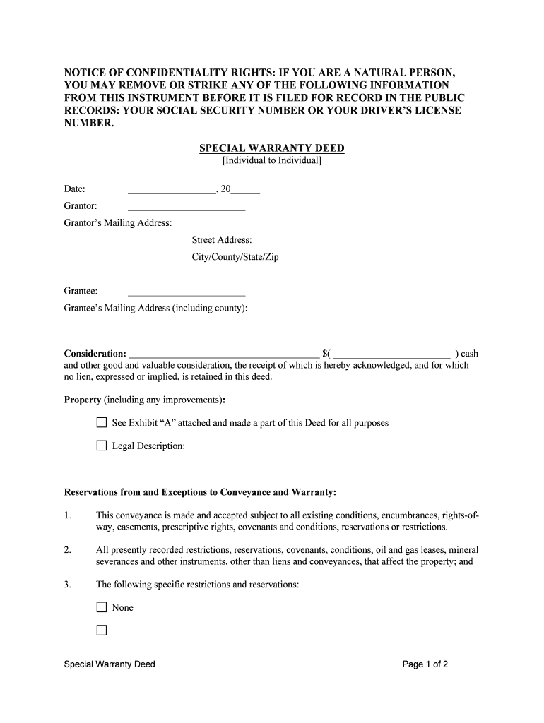 Texas Special Warranty Deed  Form