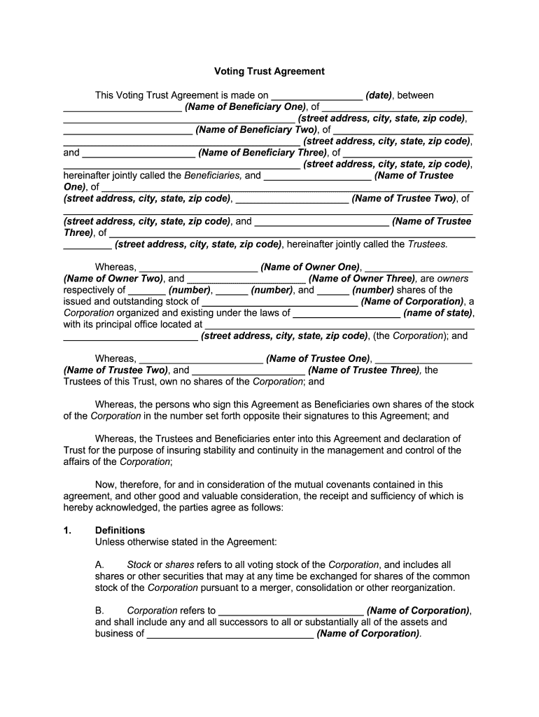 Fill and Sign the Voting Trust Agreement Legal Formalllaw