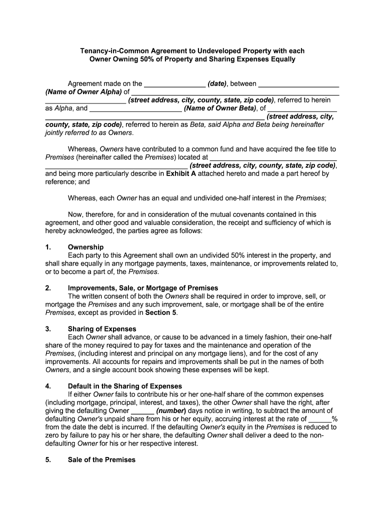 Fill and Sign the Tenancy in Common Agreement with Each Owner Owning Form