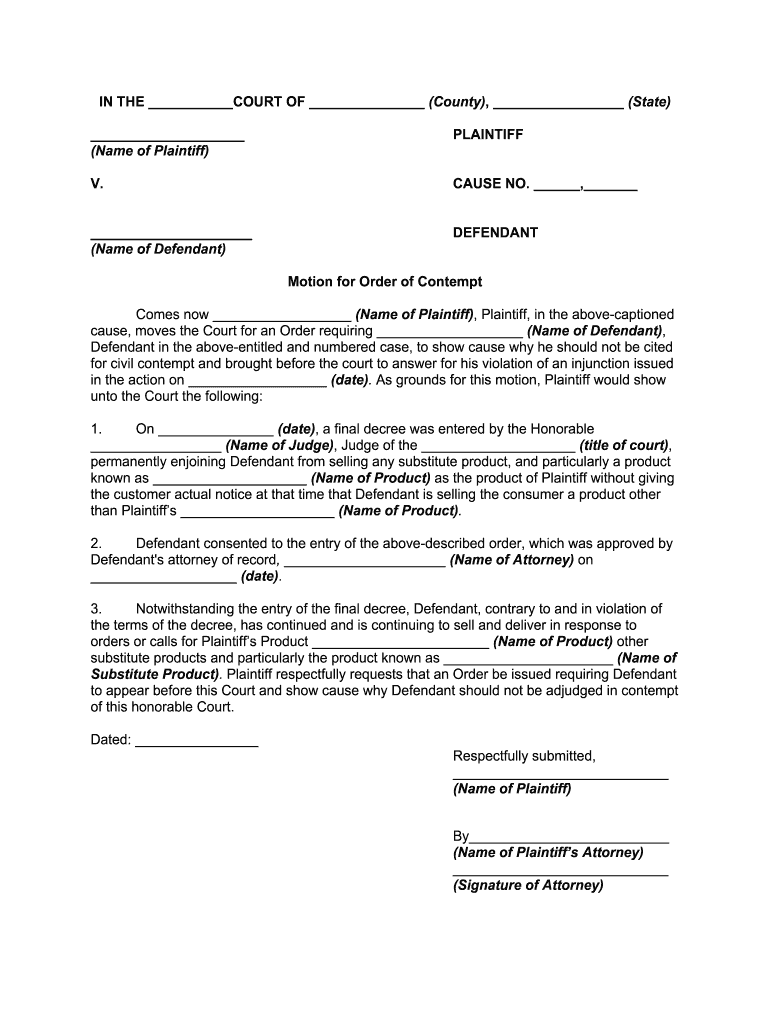 Motion for Order of Contempt  Form