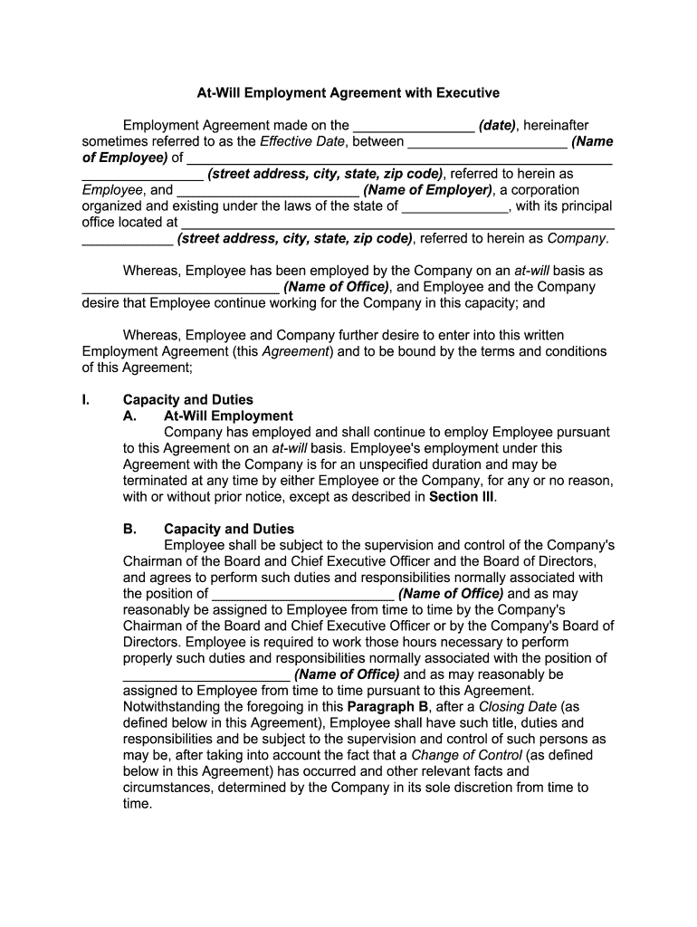 Executive Officer Employment Agreement, by and between    SEC Gov  Form
