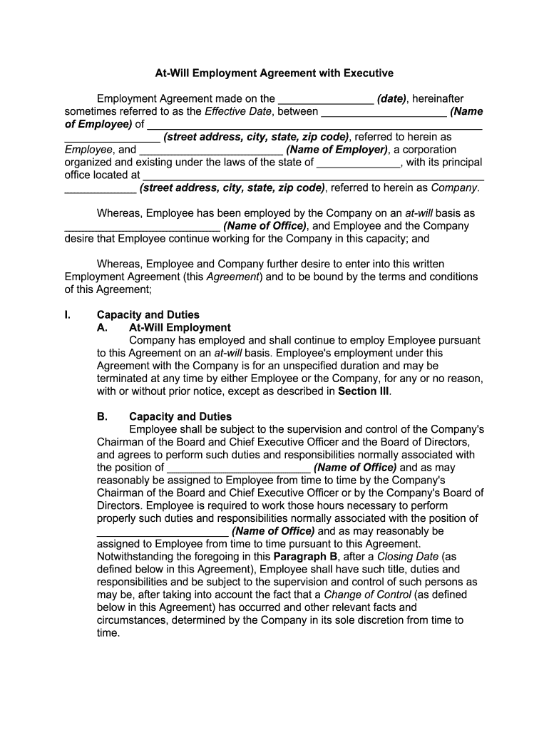 Fill and Sign the Executive Officer Employment Agreement by and between Secgov Form