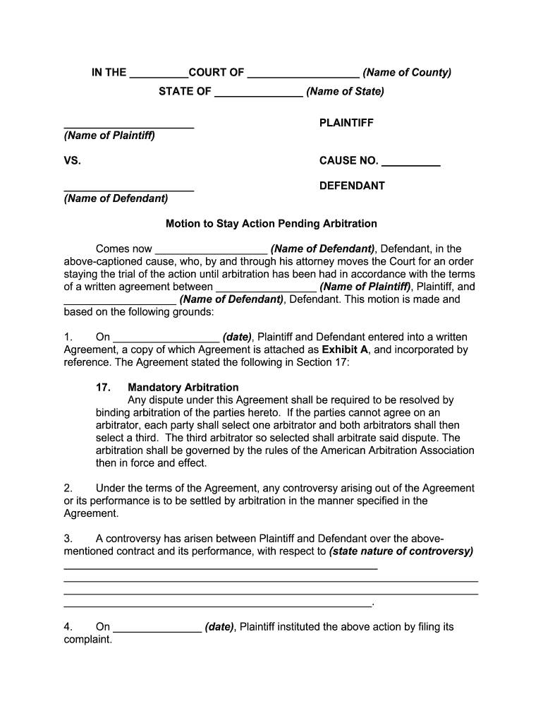 Stipulation for and Order for Stay of Proceeding  Washington State  Form