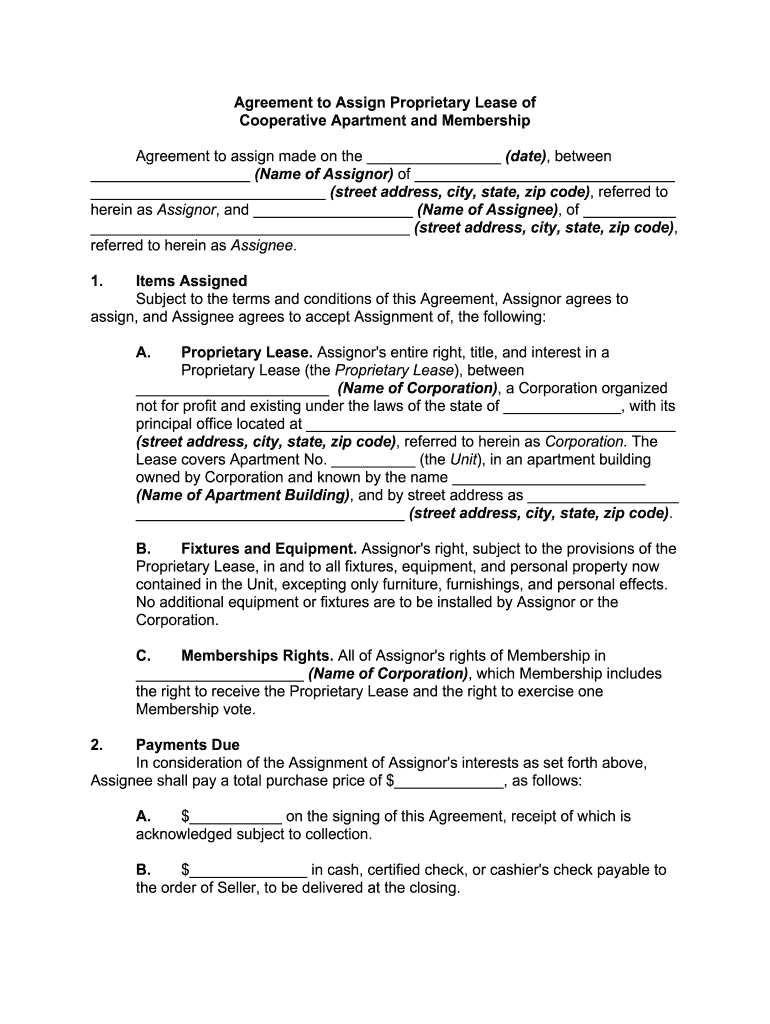 assignment of proprietary lease