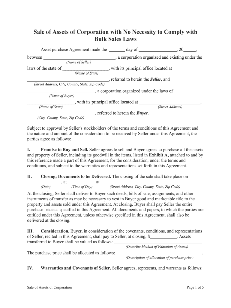 Fill and Sign the Sale of Assets of Corporation with No Necessity to Comply with Form