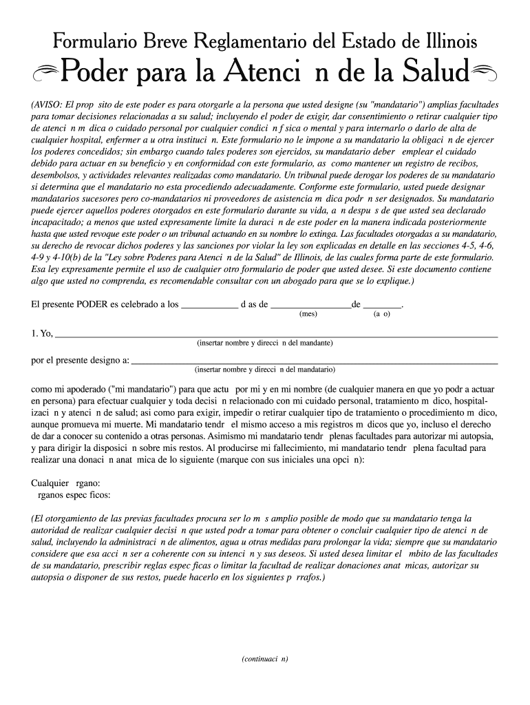 Fill and Sign the Aviso Al Individuo Que Firma El Formulario Breve Estatutario De Illinois 