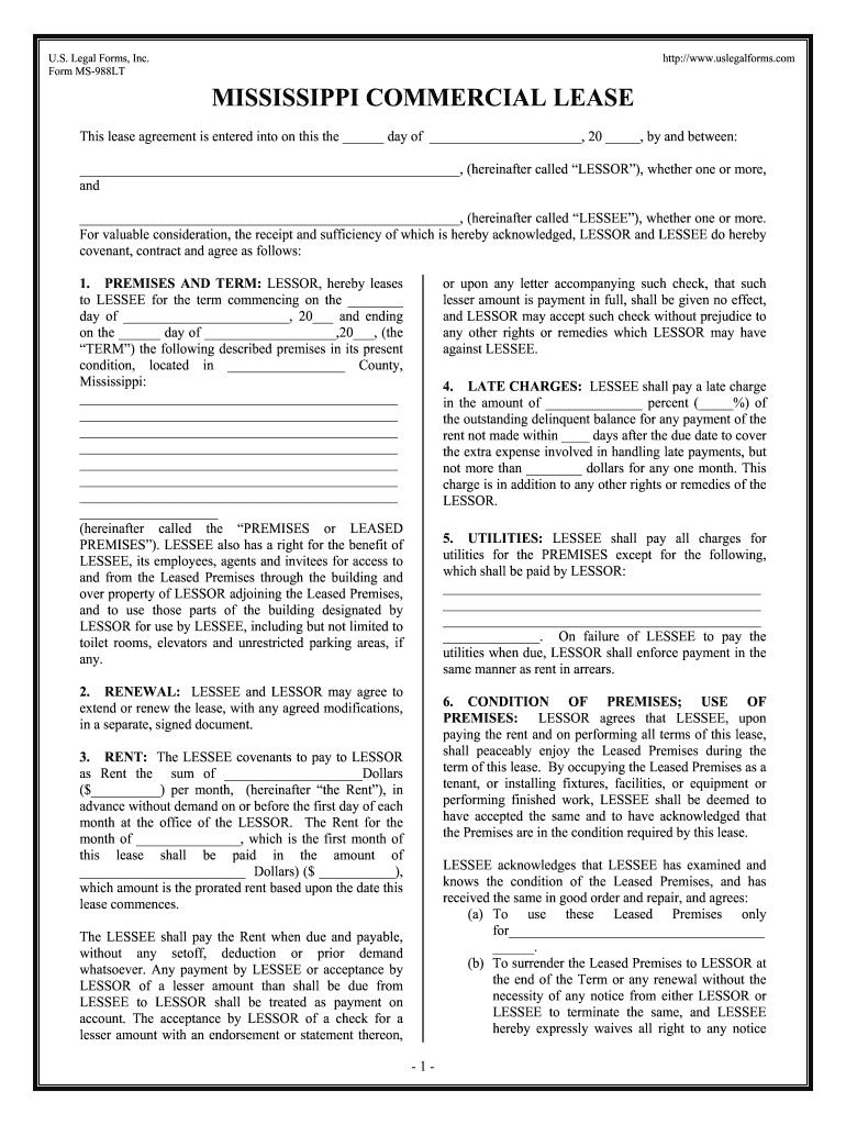 MISSISSIPPI COMMERCIAL LEASE  Form