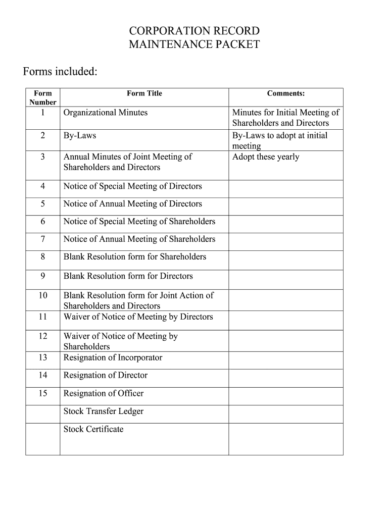 MAINTENANCE PACKET  Form