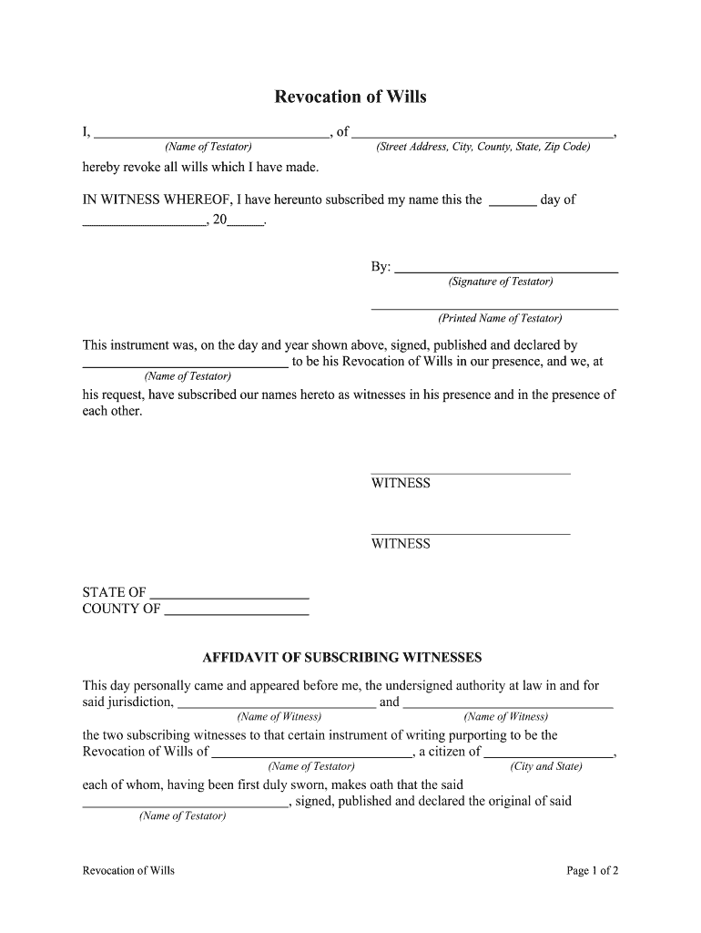 Revocation of Wills under the Florida Probate CodeUpchurch Law  Form