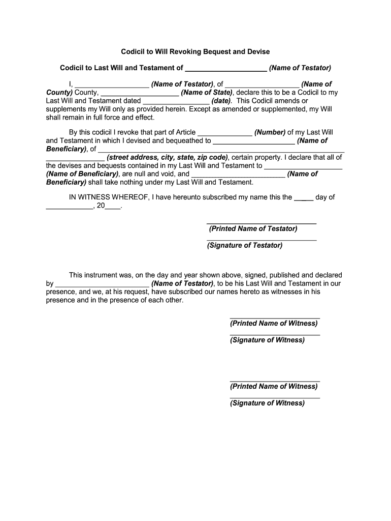 Fill and Sign the Sample Codicil for a Willphilanthropy Works Form