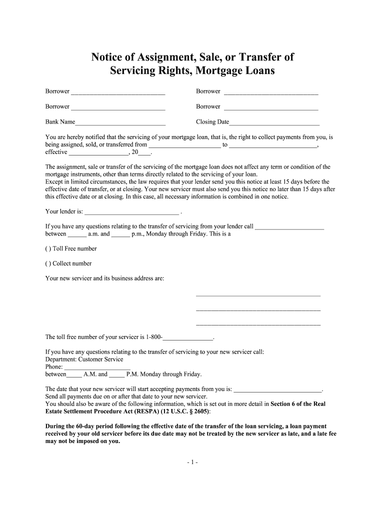 notice of assignment mortgage