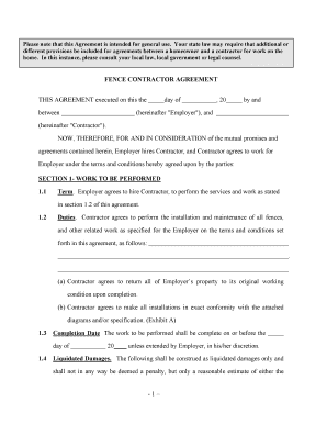 Fence Agreement  Form
