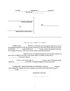 Change of Venue Motion  Form