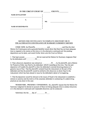 Motion for Summary Judgment  Form