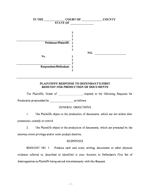 Response Request Production  Form