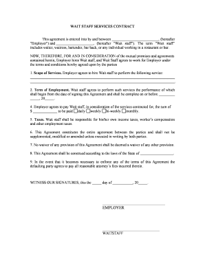 WAIT STAFF SERVICES CONTRACT  Form
