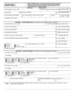 Motor Vehicle or Car Accident Report  Form