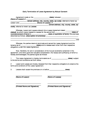 Early Termination Agreement  Form