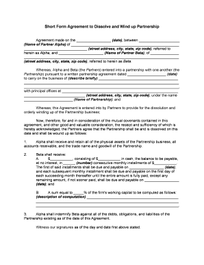 Dissolve Partnership Agreement  Form