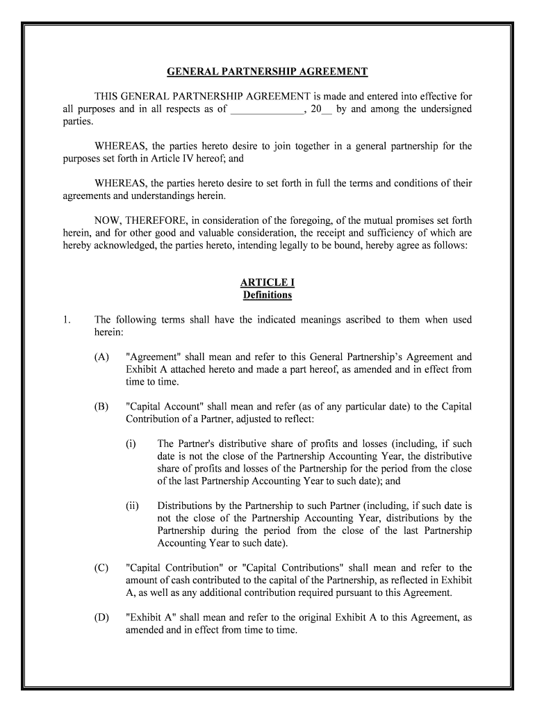 General Partnership Agreement Template  Form