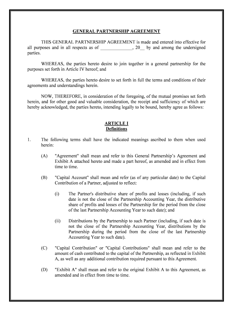 Fill and Sign the General Partnership Agreement Template Form