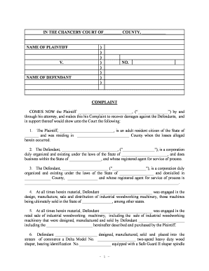 Complaint Product Liability Sample  Form