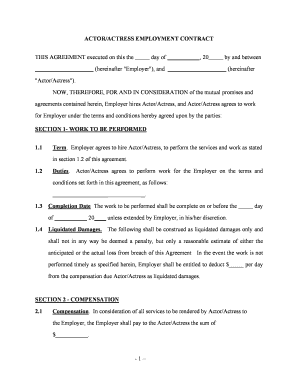Actor Agreement Contract  Form