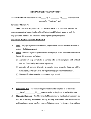 Mechanic Contract  Form