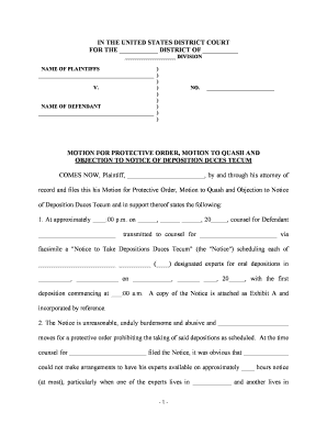 Protective Quash Order  Form