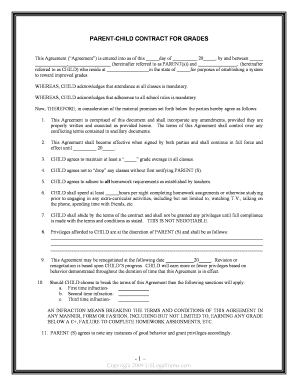 Printable Parent Child Contract  Form