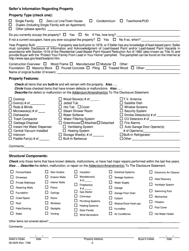 Alaska Residential Real Estate Sales Disclosure Statement  Form