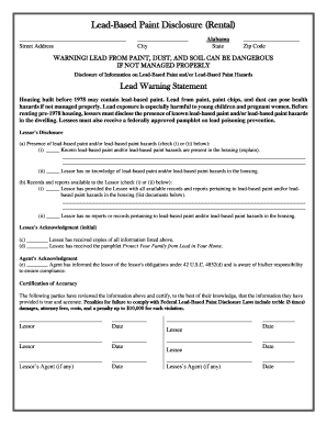 Fill and Sign the Lead Based Paint Disclosure Rental PDF Form