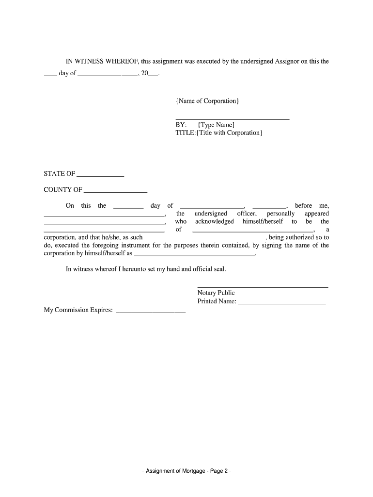 Assignment Mortgage Corporate  Form