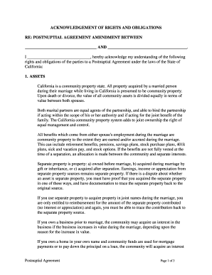 California Postnuptial Agreement Template  Form