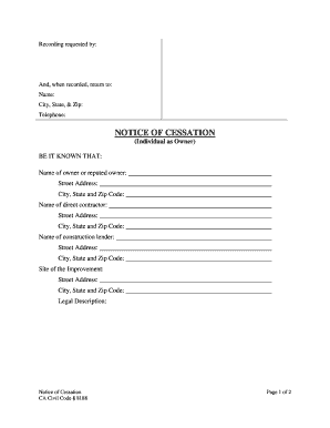 Notice of Cessation California  Form