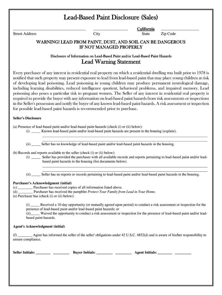 Fill and Sign the For Possible Lead Based Paint Hazards is Recommended Prior to Purchase Form