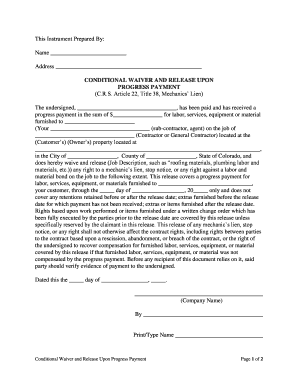 Conditional Waiver Release Payment  Form